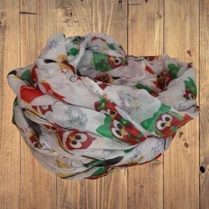 Christmas Owl Print Infinity Scarf  Soft Lightweight Sheer Wrap Snowman